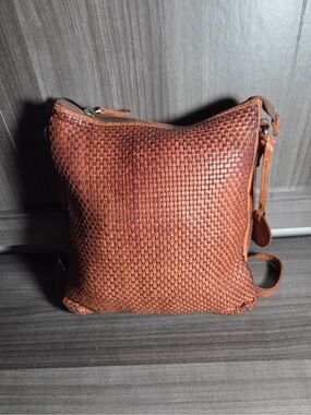 Harbour 2nd Brown woven Leather Crossbody with Multiple Interior Pockets